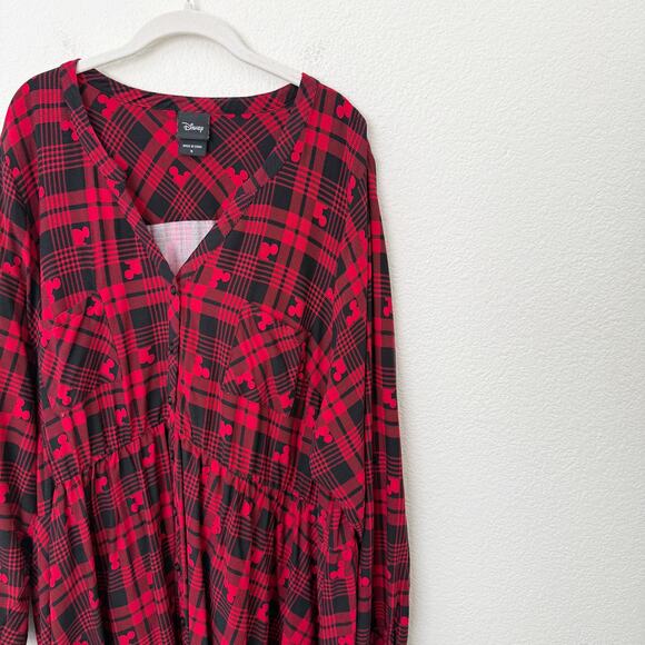 [Torrid] Disney Red Black Mickey Mouse Tartan Plaid Button Front Shirt Dress 5X - Picture 8 of 10